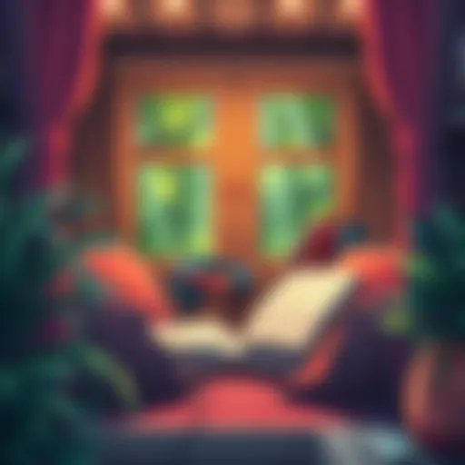 A cozy reading nook with headphones and a book