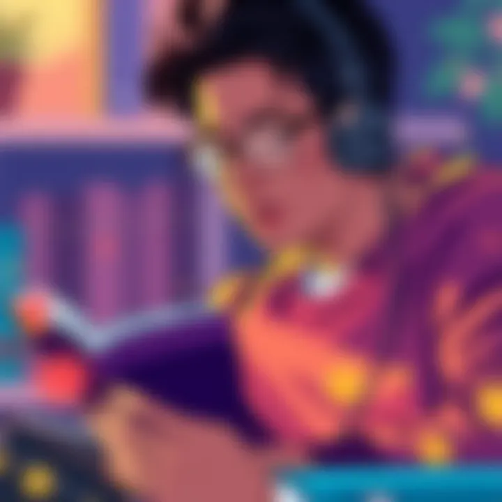 Immersed in Audiobook A thoughtful listener immersed in an audiobook