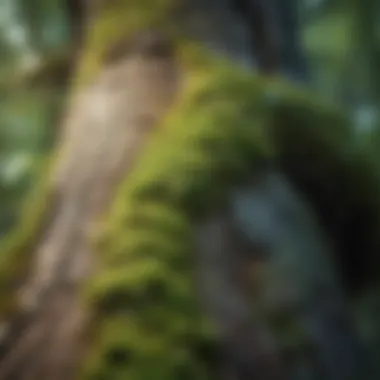 Close-up of a tree trunk with moss