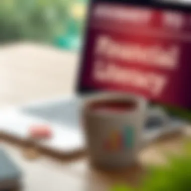 Journey to Financial Literacy A cup of coffee next to a laptop, symbolizing the journey of financial literacy