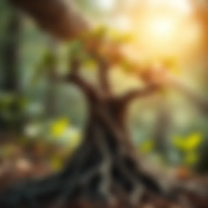 Illustration of intertwined roots representing community and growth
