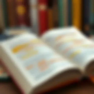 An open book with highlighted passages and notes