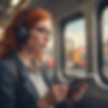 An individual enjoying an audiobook during a commute