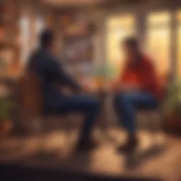 A person engaging in a deep conversation with another individual in a cozy setting.