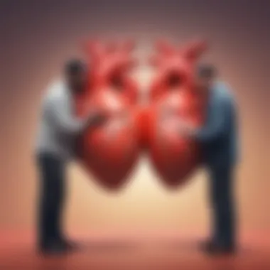 An illustration depicting the concept of empathy, showing a heart connecting two figures.