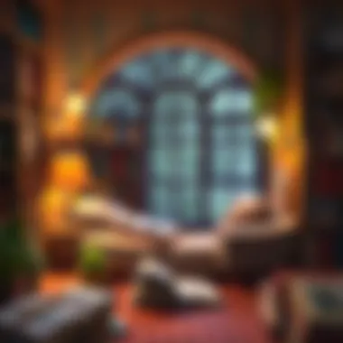 Inviting Literary Retreat A cozy reading nook filled with books and warm lighting.