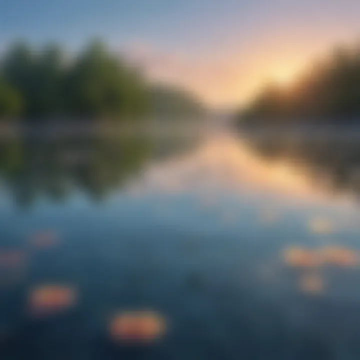 Stillness of a calm water surface reflecting the sky