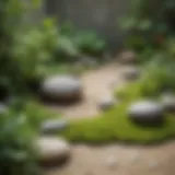 Tranquil garden with Zen stones and greenery