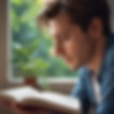 A thoughtful individual pondering over a book, reflecting the deeper connection between literature and personal growth.