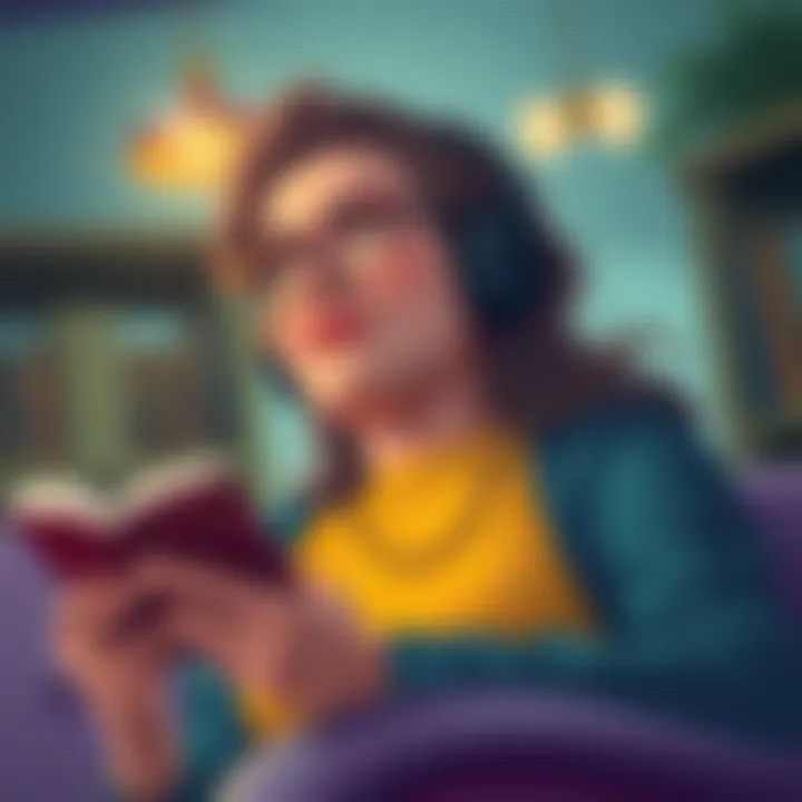 Engagement Through Listening A thoughtful listener immersed in an audiobook experience
