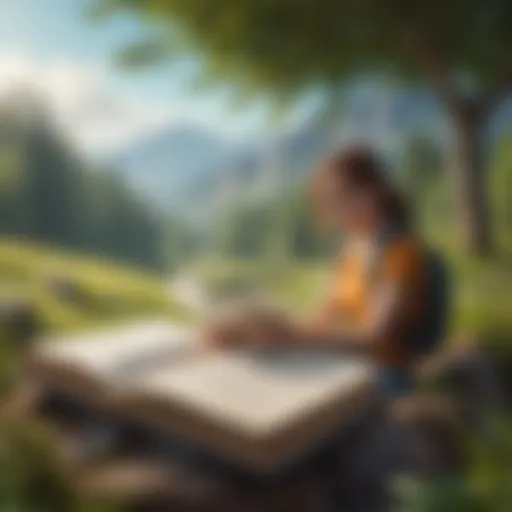 A young adult engrossed in a book, surrounded by nature, symbolizing growth and exploration.