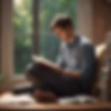 Engaged in Business Literature A thoughtful individual reading a business book