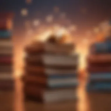 A stack of books surrounded by a warm glow