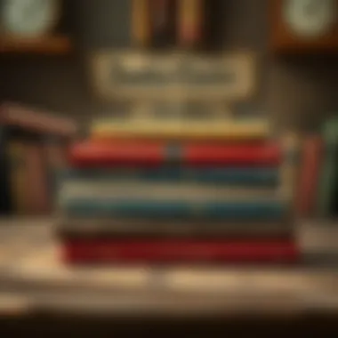 A stack of classic novels with a vintage backdrop