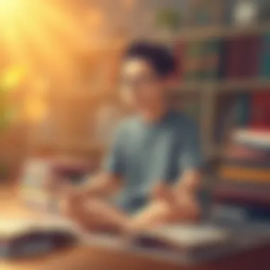 Meditation and Literature for Mental Fortitude A person meditating with books on self-improvement nearby