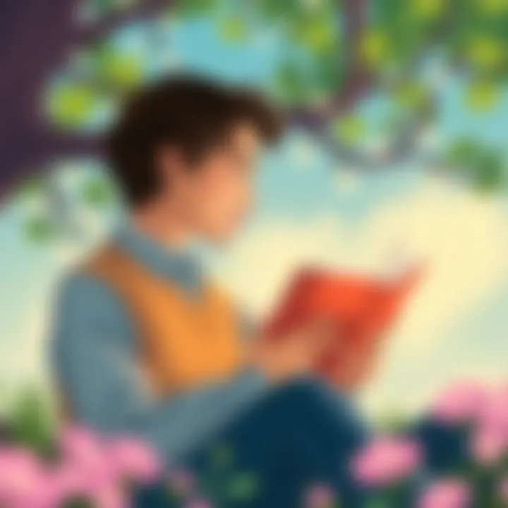 Engaging with Literature for Personal Insight A person reading in a tranquil setting, immersed in thought.