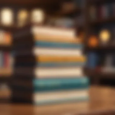Curated Selection of Success Literature A stack of influential books on a wooden desk
