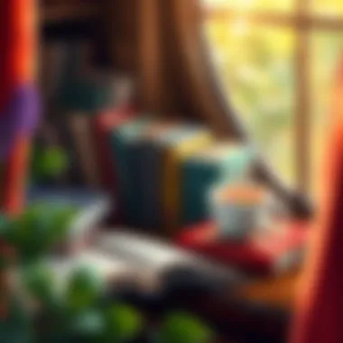 A cozy reading nook adorned with modern literature and a cup of tea