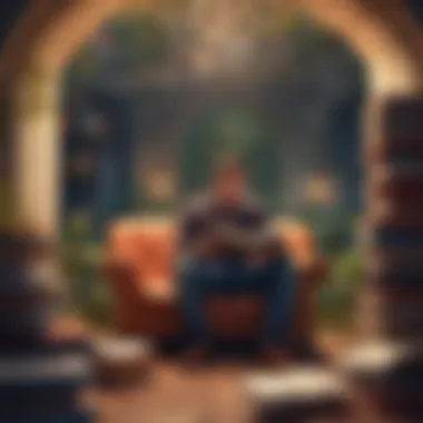 Engagement with Ideas for Growth A person pondering with books around them