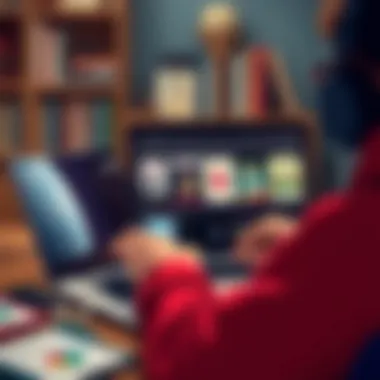 A person browsing through various audiobook platforms on a laptop