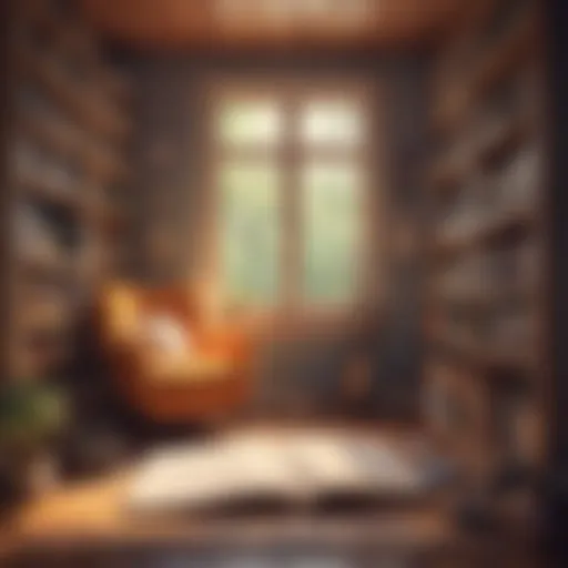 A cozy reading nook with a pair of headphones and an open book