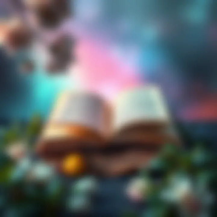 The Intersection of Knowledge and Personal Growth An open book surrounded by calming elements, symbolizing knowledge and growth