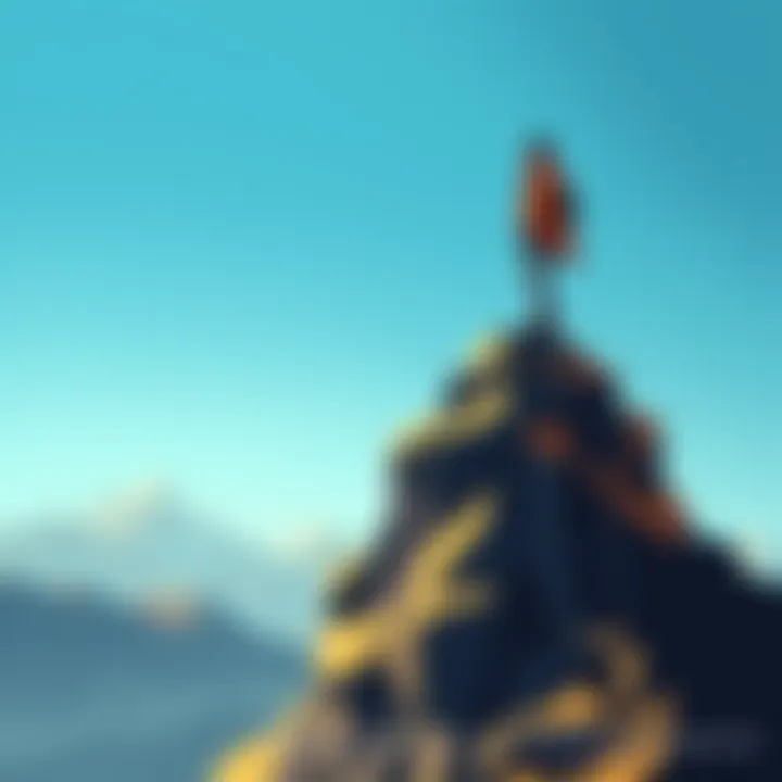 Reaching New Heights of Bravery A determined figure standing atop a mountain peak