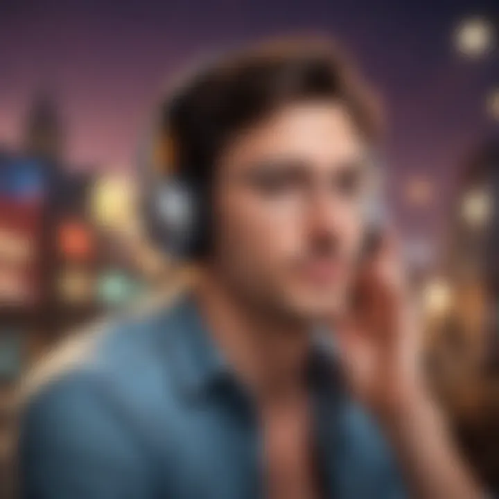 An individual immersed in an audiobook experience