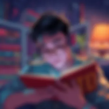 Engagement Through Stories An individual immersed in a captivating story with audiobooks in the background