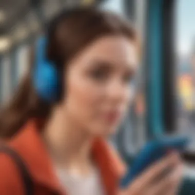 A person enjoying an audiobook while commuting, highlighting the convenience of audio learning.