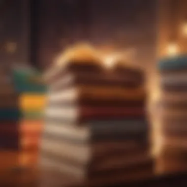 Books stacked with a warm light shining down, symbolizing enlightenment through literature