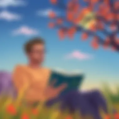 Reflective Reading Experience A thoughtful individual reading a leadership book in a serene environment