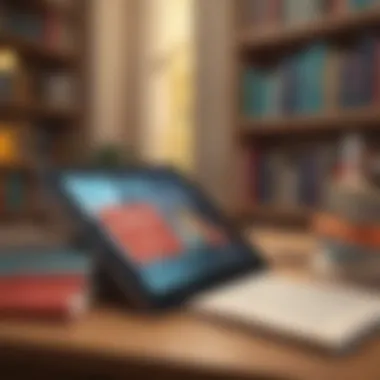 A digital tablet displaying various book covers