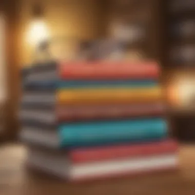Influential Leadership Books A stack of influential leadership books on a wooden table, symbolizing knowledge and growth.