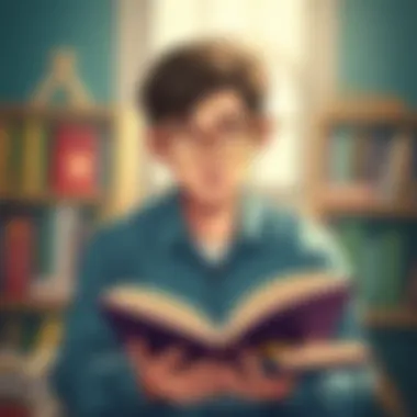 A thoughtful individual engaging with literature for self-improvement