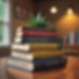 A stack of classic self-help books on a wooden table