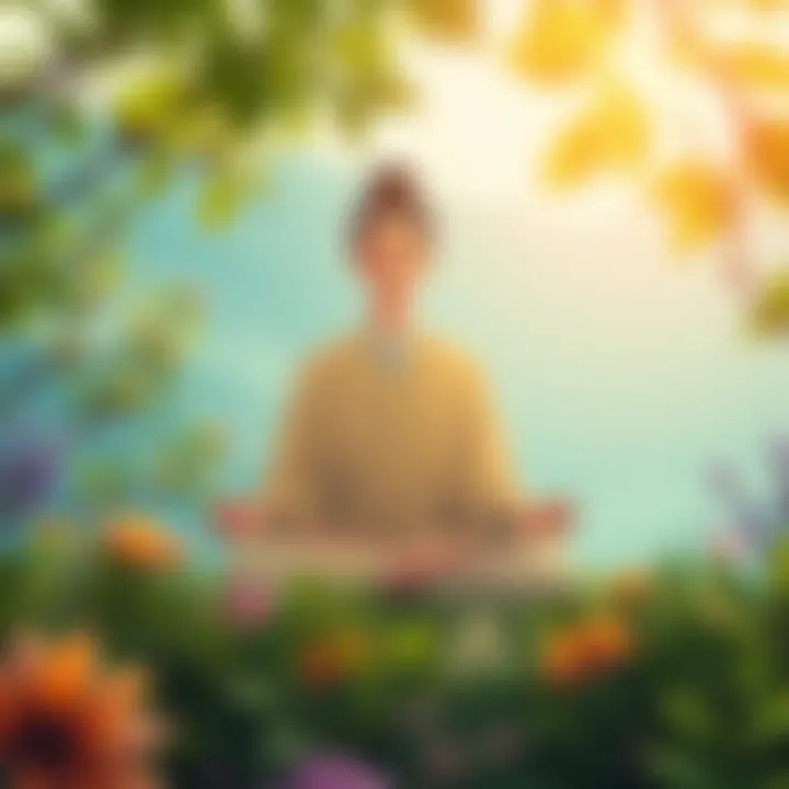 A meditative figure surrounded by nature, embodying inner calm