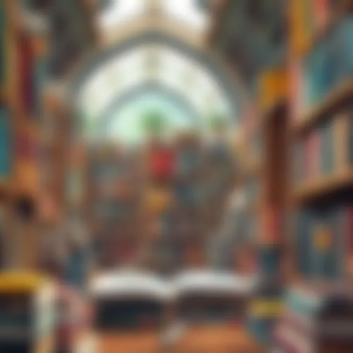 A World of Literary Diversity A diverse library filled with novels from various genres, showcasing literary diversity.