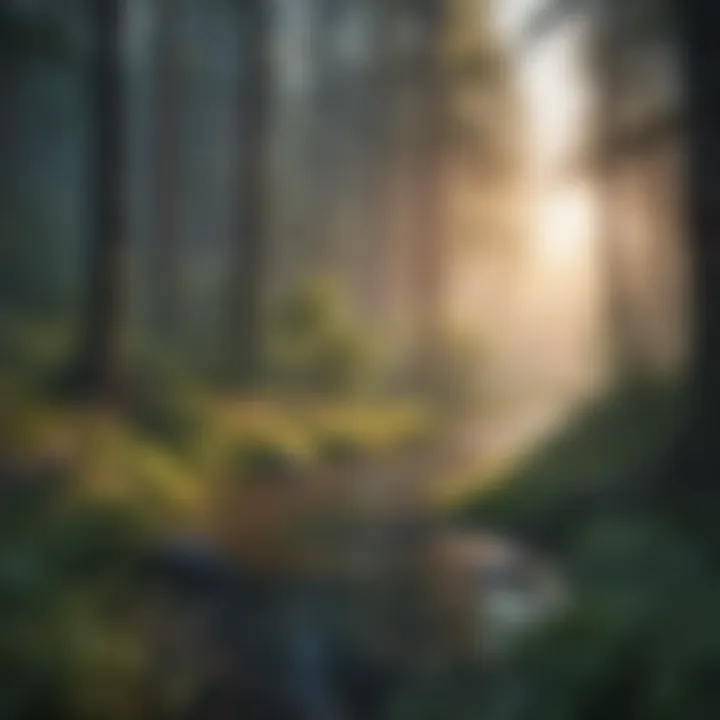 Calm forest landscape at dusk with soothing colors