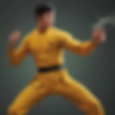 An illustration depicting Bruce Lee in martial arts action