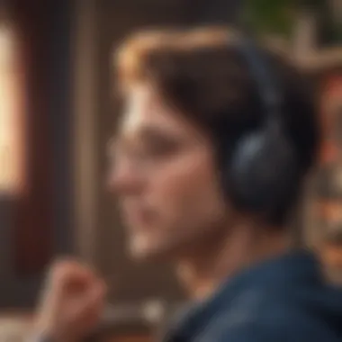 User enjoying audiobooks with headphones
