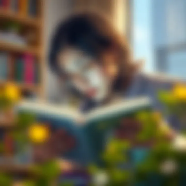 Engaged in Transformative Reading A person deeply engaged in reading a transformative book