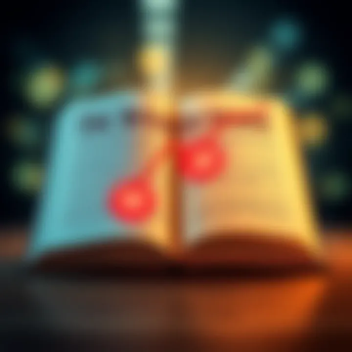 Highlighted Concepts of Business Growth An open book with highlighted concepts of business growth