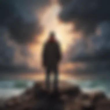 Contemplation Amidst Chaos A contemplative figure gazing at a stormy horizon.