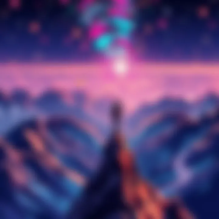 Infinite Possibilities: The Journey of Growth A person standing on a mountain peak, looking forward to infinite possibilities