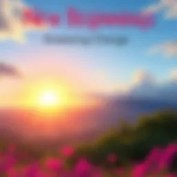 A serene landscape with a rising sun symbolizing new beginnings