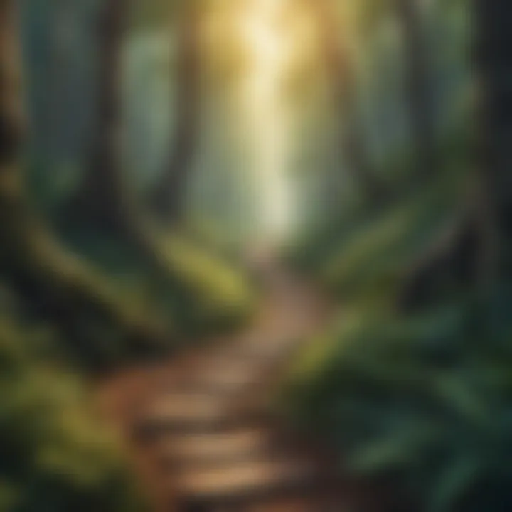 A winding path through a dense forest, illustrating the journey of courage.