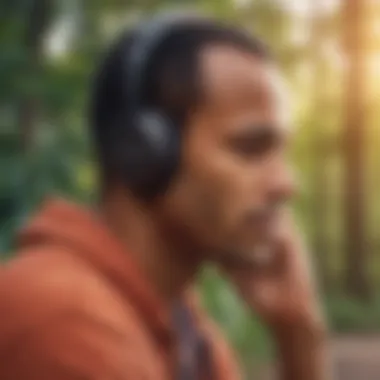 Listening and Reflecting A person reflecting while listening to an audiobook