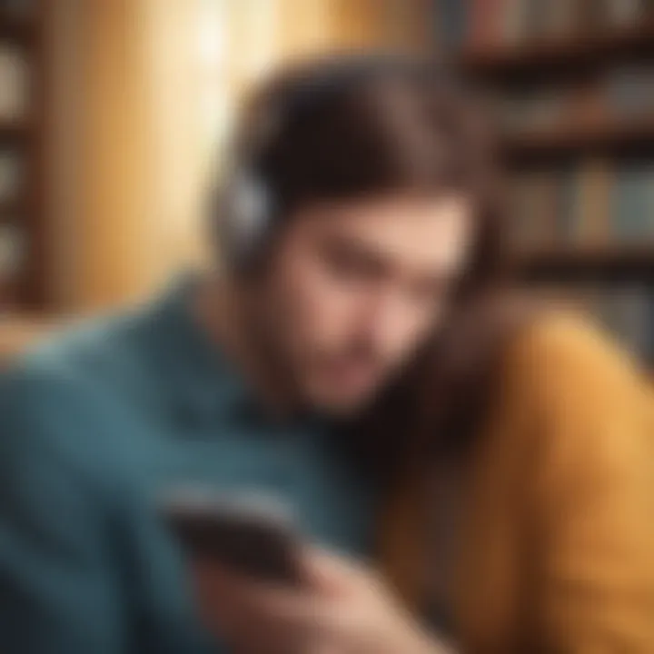 An individual listening to an audiobook with focus