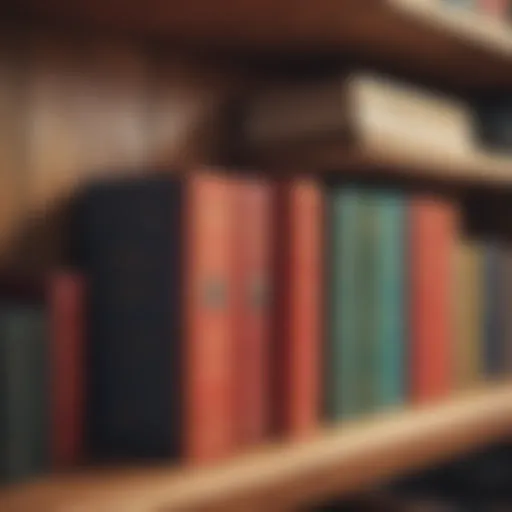 A collection of classic literature books on a wooden shelf